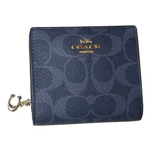NWOT Coach Navy/Gold Snap Bifold Wallet Signature Canvas Limites Edition